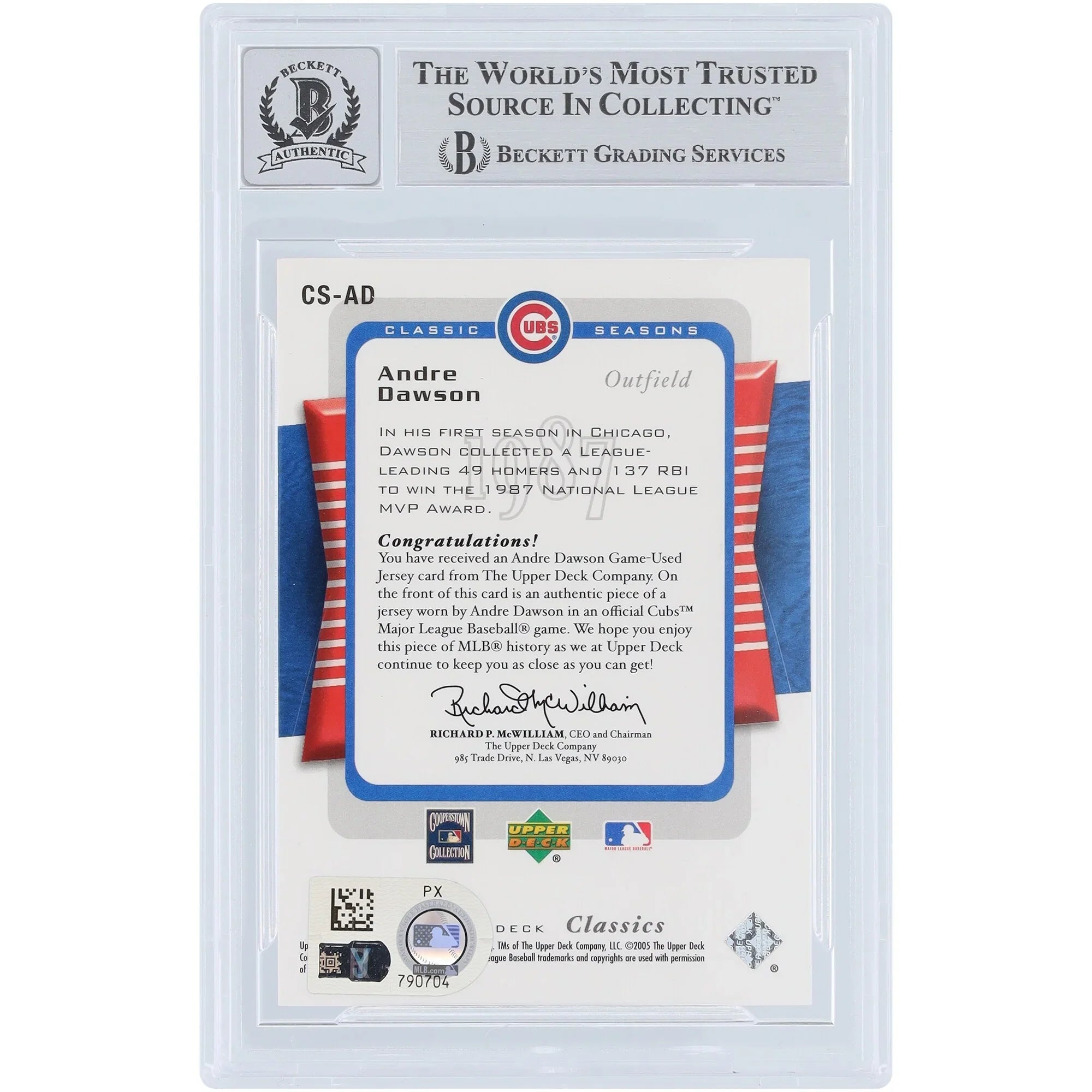 Andre Dawson Signed 2005 Upper Deck Classic Seasons Card | Cubs Graded 10