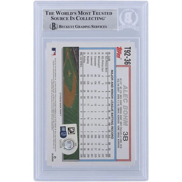 Alec Bohm Signed 2021 Topps Series 1 Rookie #T92 Card | Beckett Authenticated
