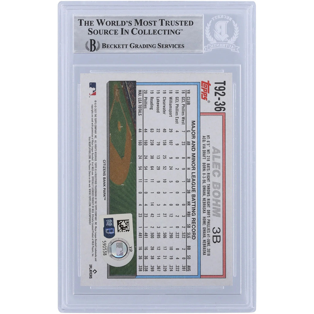 Alec Bohm Signed 2021 Topps Series 1 Rookie #T92 Card | Beckett Authenticated
