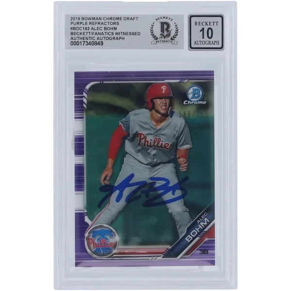 Alec Bohm Signed 2019 Bowman Chrome Draft Purple Refractor #BDC-162 | Graded 10