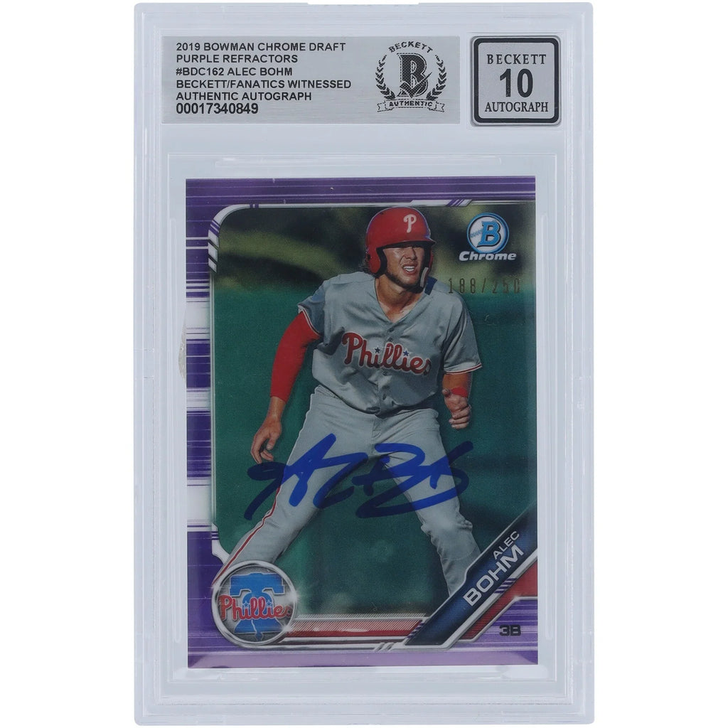 Alec Bohm Signed 2019 Bowman Chrome Draft Purple Refractor #BDC-162 | Graded 10