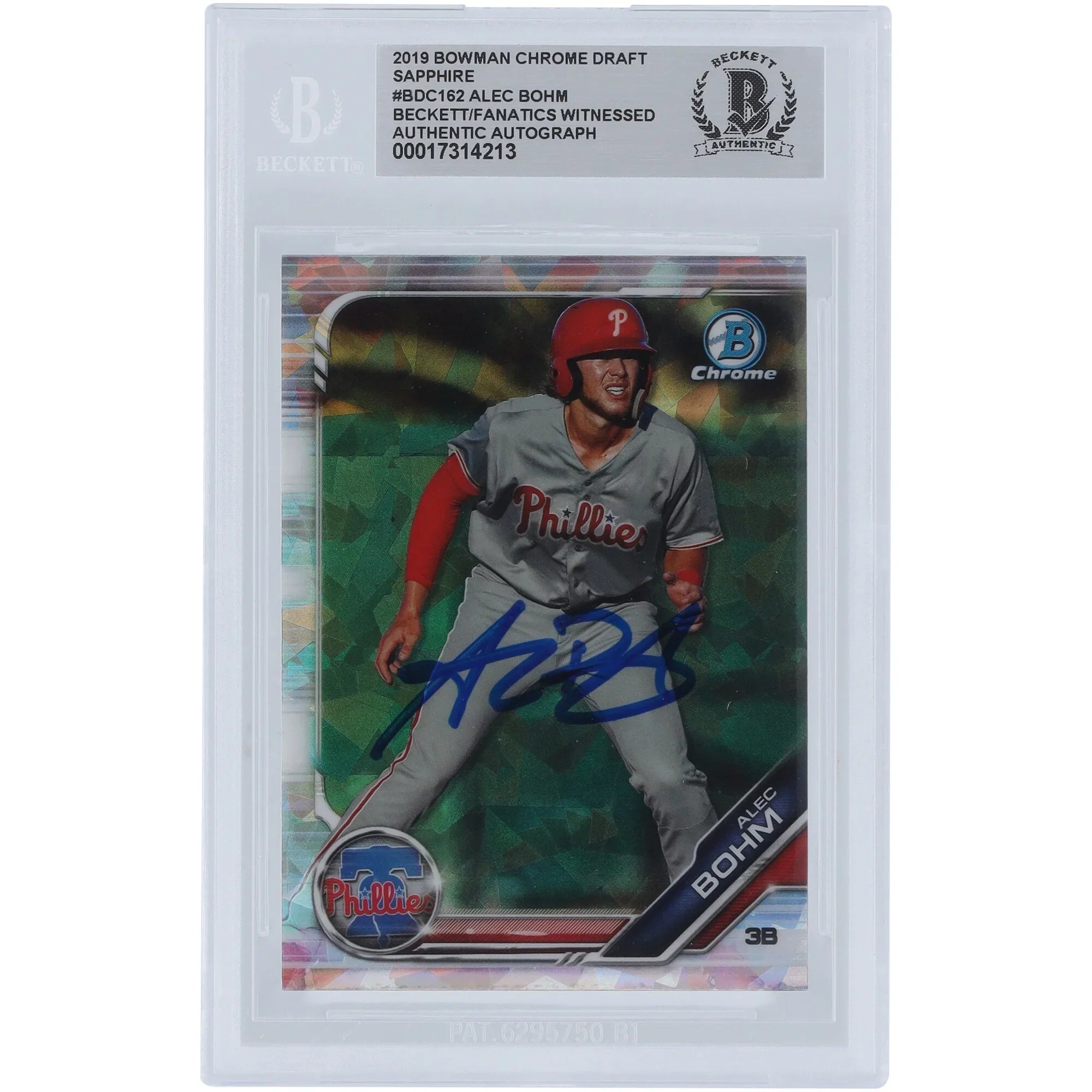 Alec Bohm Philadelphia Phillies Signed 2019 Bowman Chrome Draft Sapphire #BDC-162 Beckett Fanatics Witnessed Authenticated Card - F3