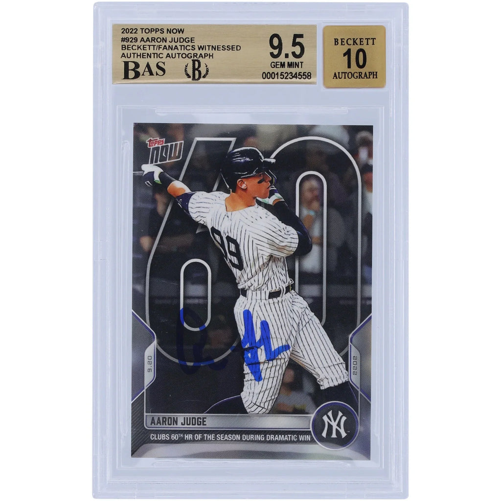 Aaron Judge Signed 2022 Topps Now 60th HR #929 Card | Beckett 9.5
