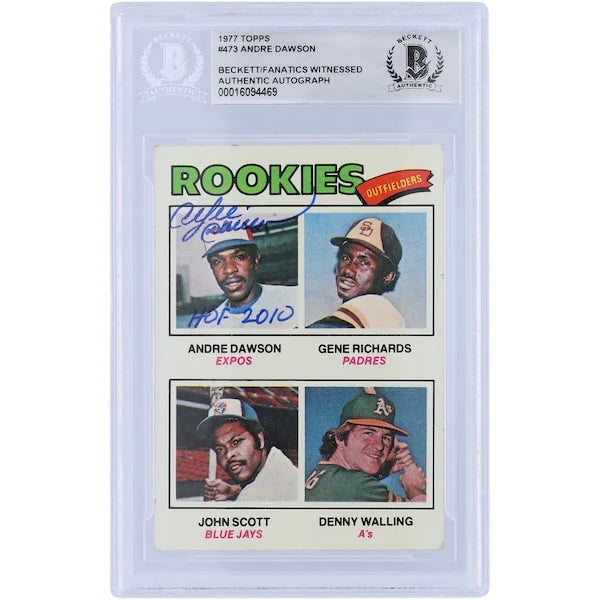 Andre Dawson Montreal Expos Signed 1977 Topps Series 2 #473 Beckett Fanatics Witnessed Authenticated Rookie Card with "HOF 2010" Inscription - F2