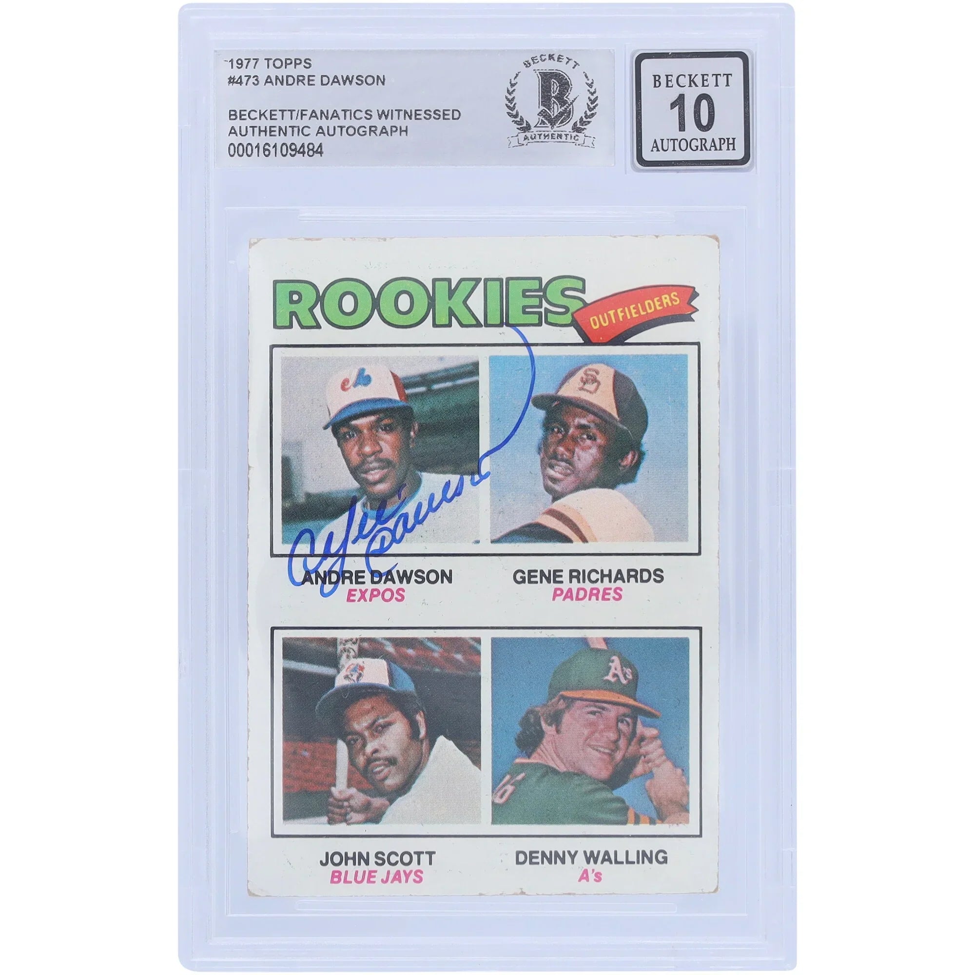 Andre Dawson Signed 1977 Topps Series 2 #473 Rookie Card | Graded 10
