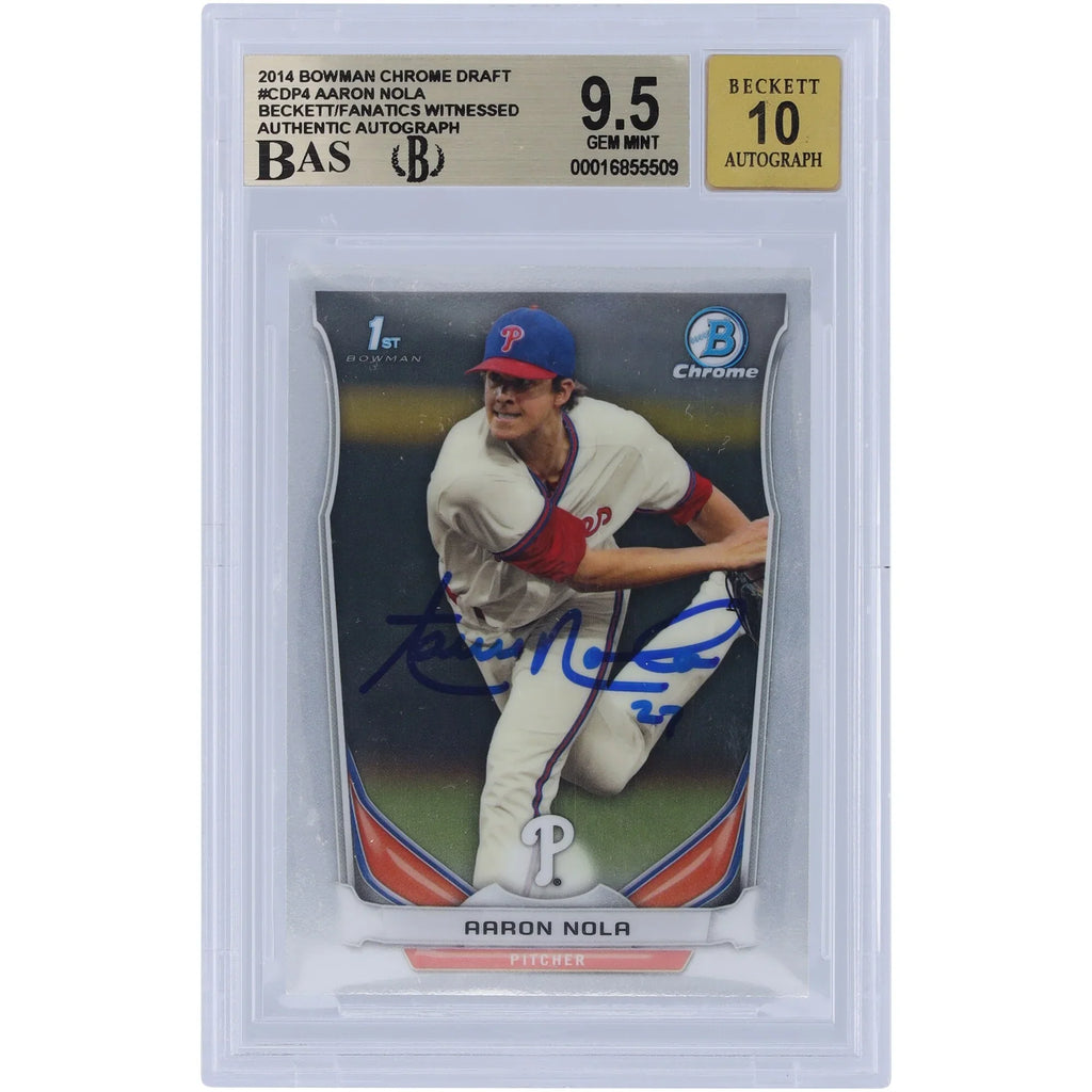 Aaron Nola Signed 2014 Bowman Chrome Draft #CDP4 | Beckett 9.5