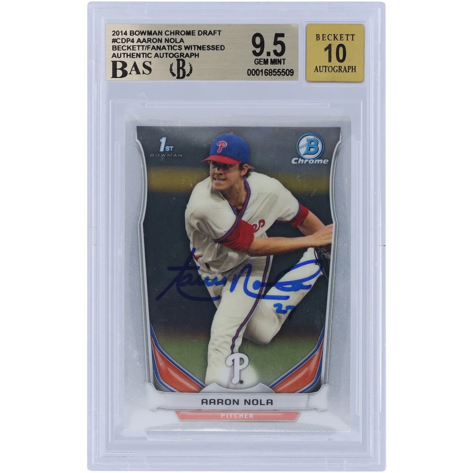 Aaron Nola Signed 2014 Bowman Chrome Draft #CDP4 | Beckett 9.5