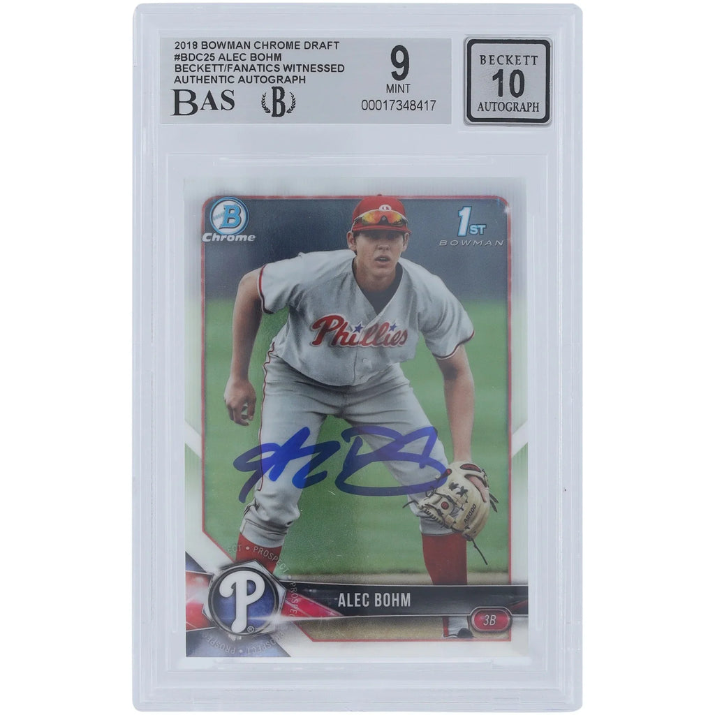 Alec Bohm Signed 2018 Bowman Chrome Draft #BDC-25 Card | Beckett Graded 9