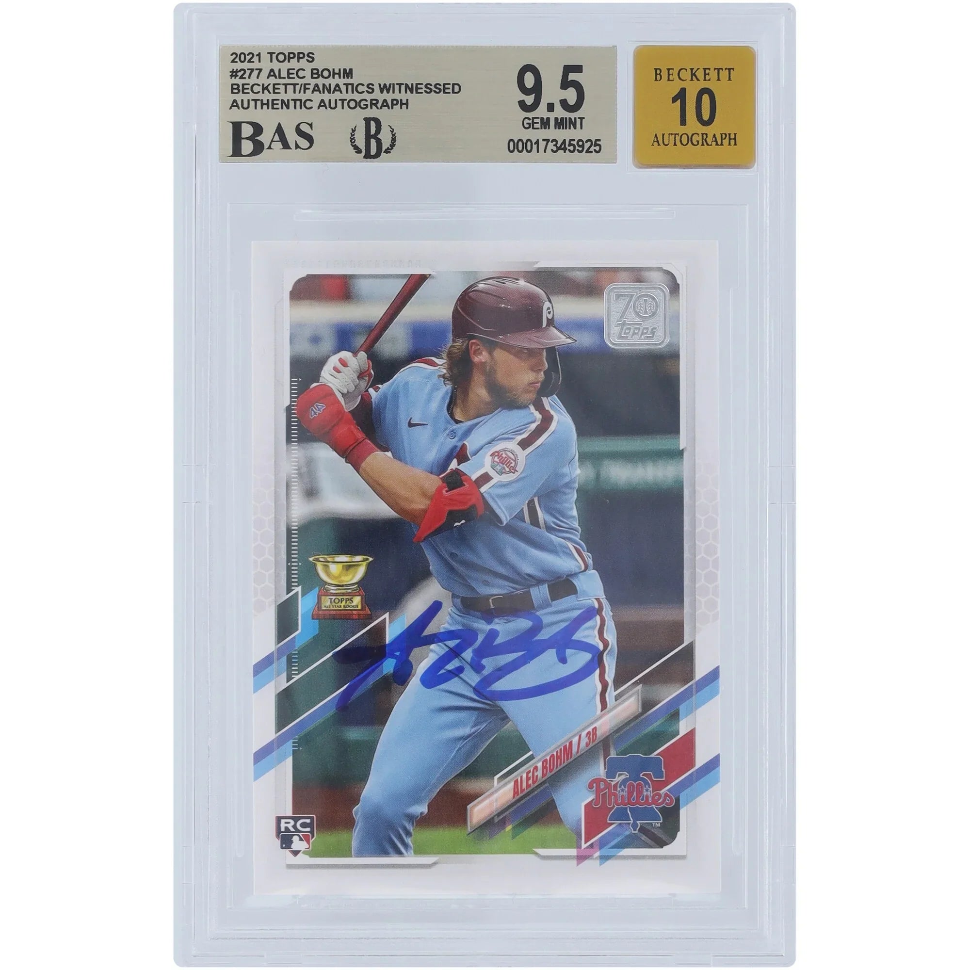 Alec Bohm Signed 2021 Topps #277 Rookie Card | Beckett Authenticated 9.5