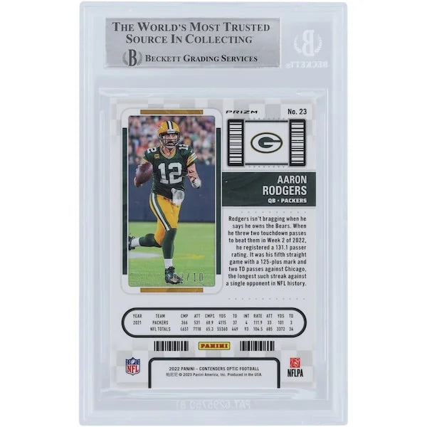 Aaron Rodgers Signed 2022 Panini Contenders Optic Gold Prizm #23 | 2/10 Beckett Authentica