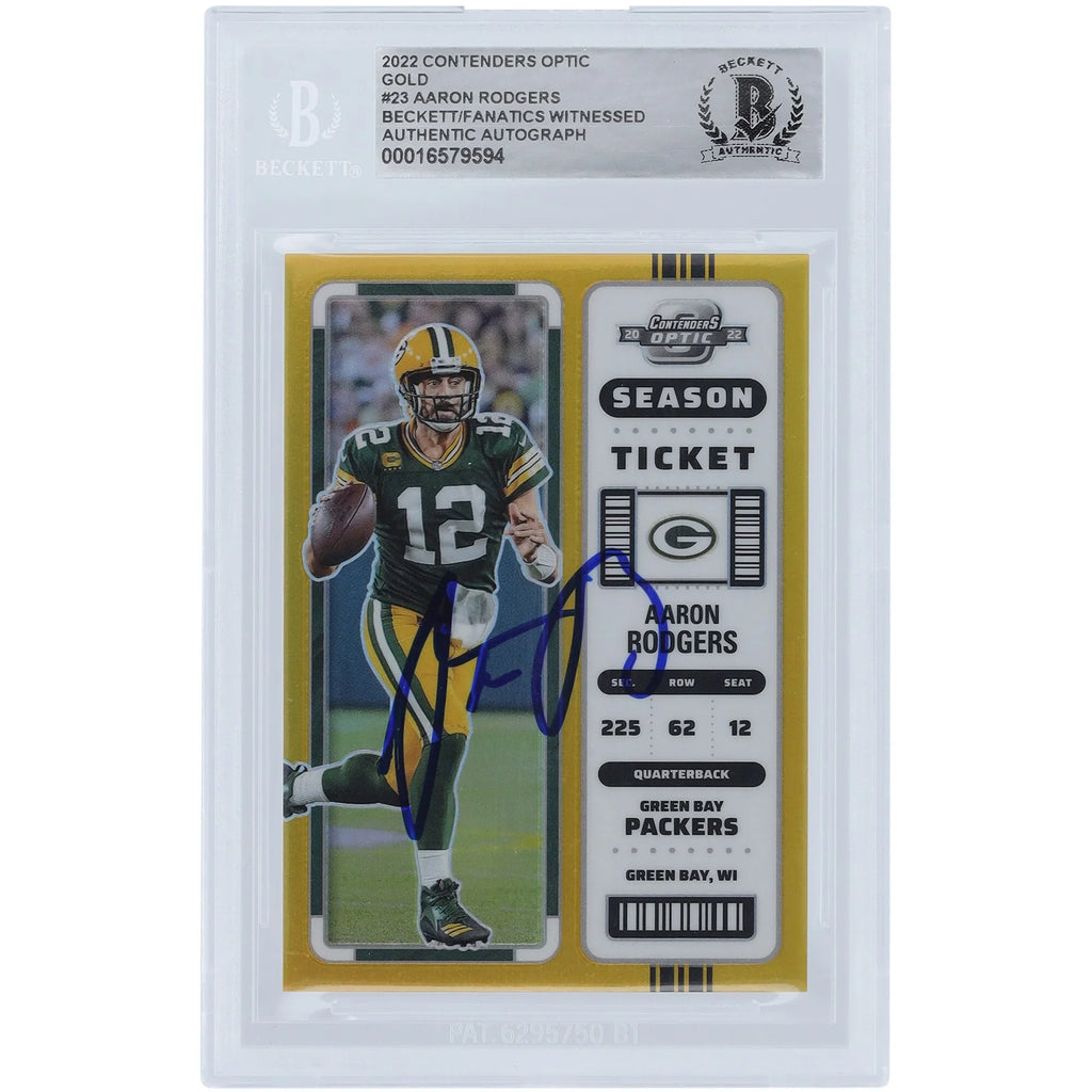 Aaron Rodgers Signed 2022 Panini Contenders Optic Gold Prizm #23 | 2/10 Beckett Authentica