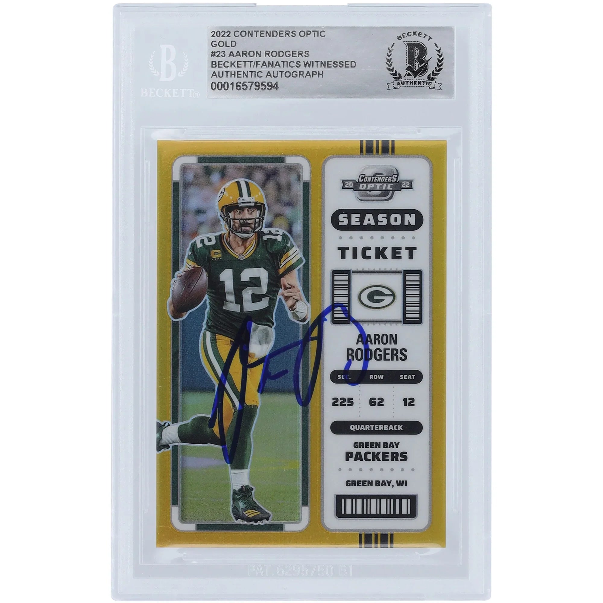 Aaron Rodgers Signed 2022 Panini Contenders Optic Gold Prizm #23 | 2/10 Beckett Authentica