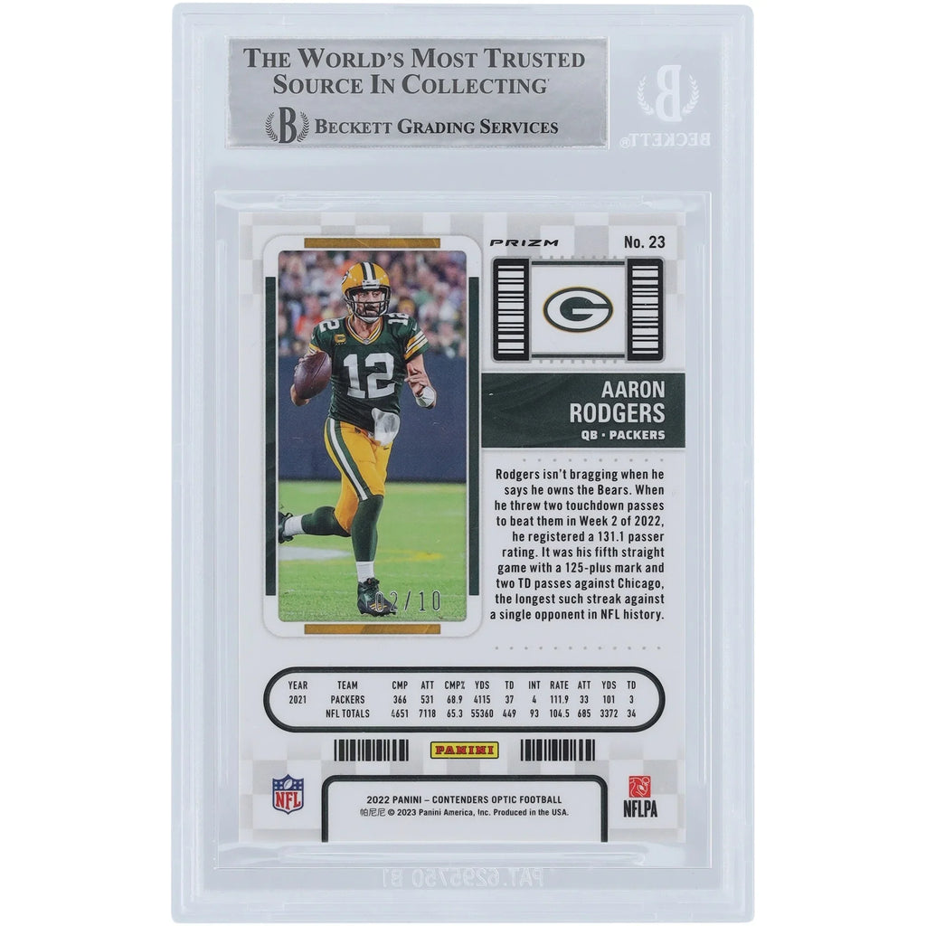 Aaron Rodgers Signed 2022 Panini Contenders Optic Gold Prizm #23 | 2/10 Beckett Authentica
