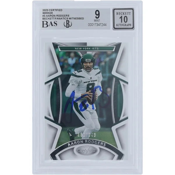 Aaron Rodgers Signed 2023 Panini Certified Mirror Card #3 #/349 | Beckett Graded 9