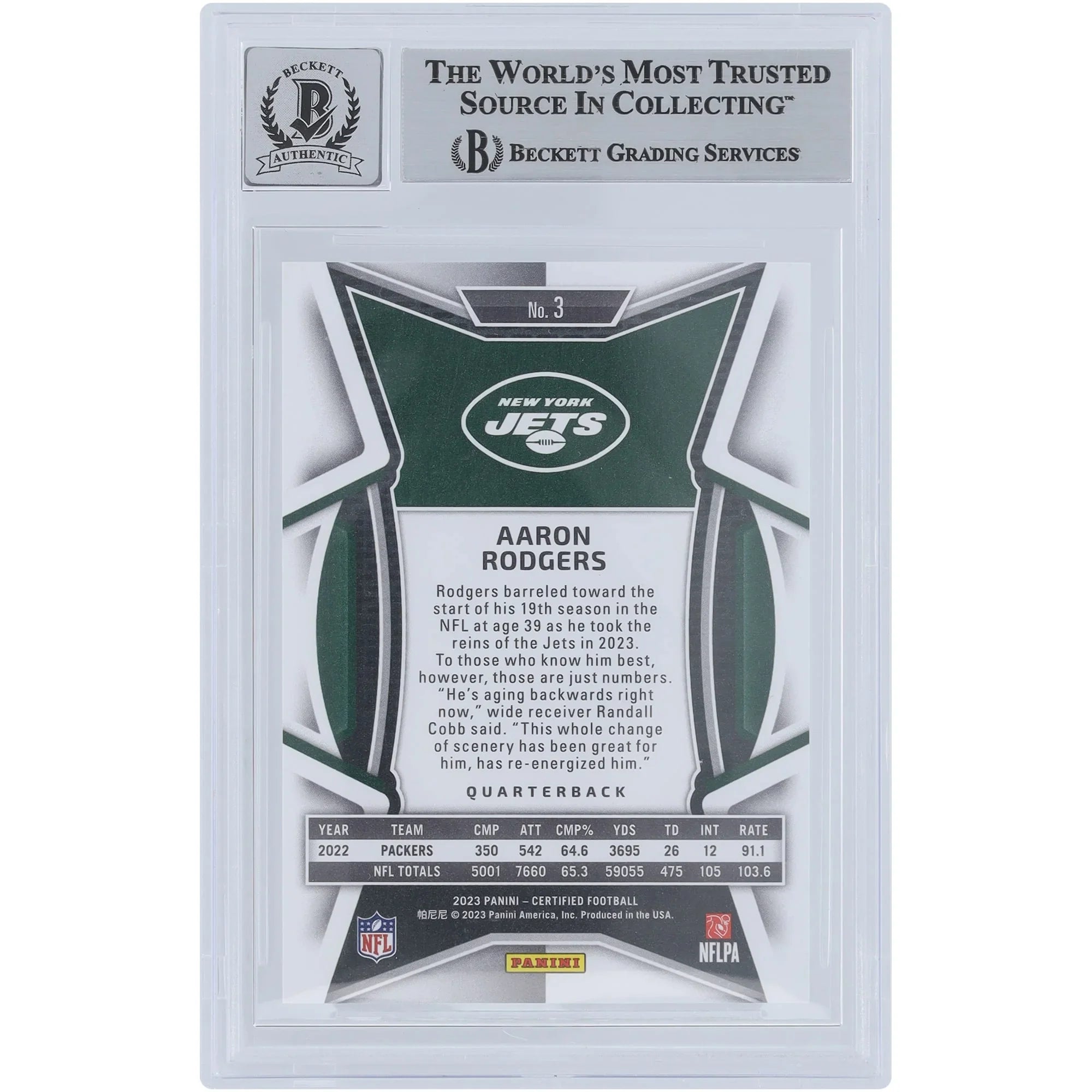 Aaron Rodgers Signed 2023 Panini Certified Mirror Card #3 #/349 | Beckett Graded 9