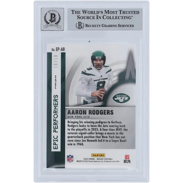 Aaron Rodgers Signed 2023 Panini Mosaic Green Fluorescent #10 Card | Beckett Authenticated