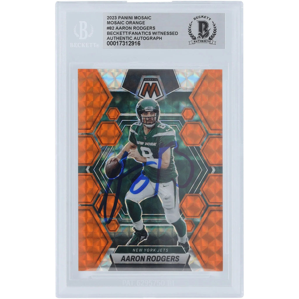 Aaron Rodgers Signed 2023 Panini Mosaic Orange #82 #/199 | Beckett Authenticated