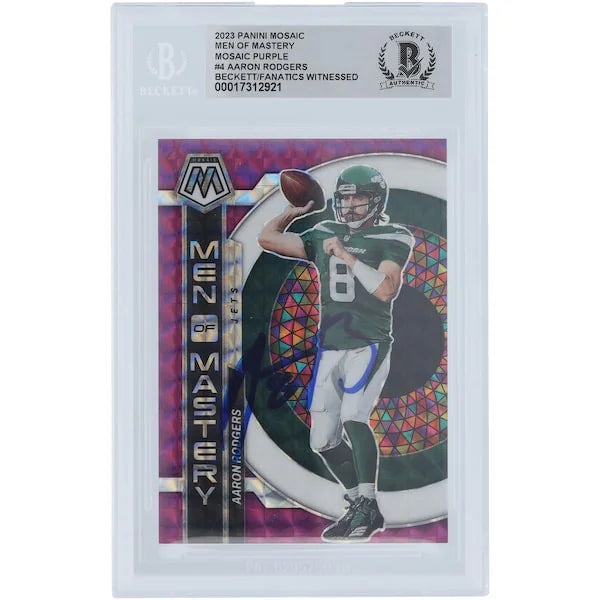 Aaron Rodgers Signed 2023 Panini Mosaic Men of Mastery Purple #MM-4 #/49 | Beckett Authent