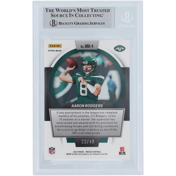 Aaron Rodgers Signed 2023 Panini Mosaic Men of Mastery Purple #MM-4 #/49 | Beckett Authent