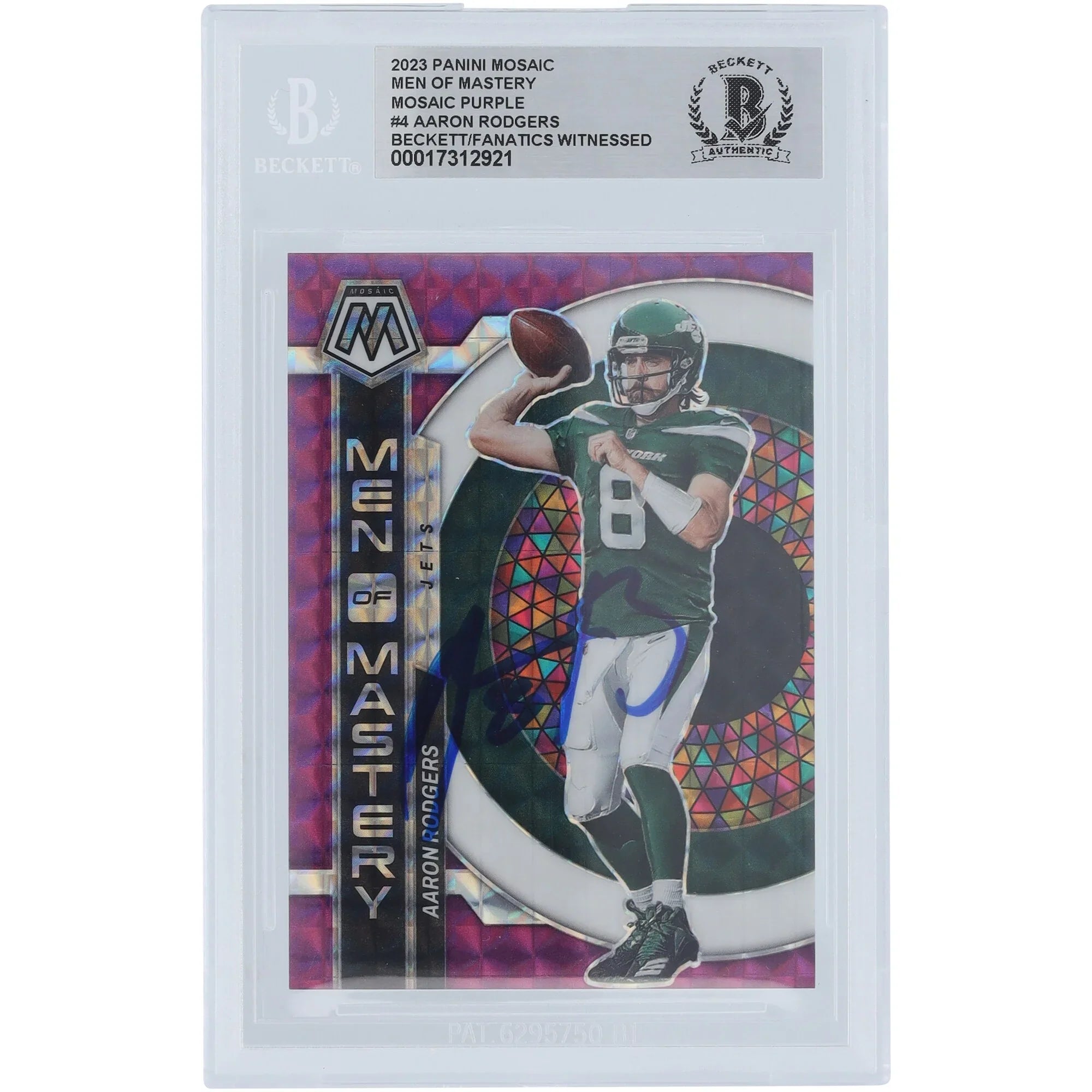 Aaron Rodgers Signed 2023 Panini Mosaic Men of Mastery Purple #MM-4 #/49 | Beckett Authent