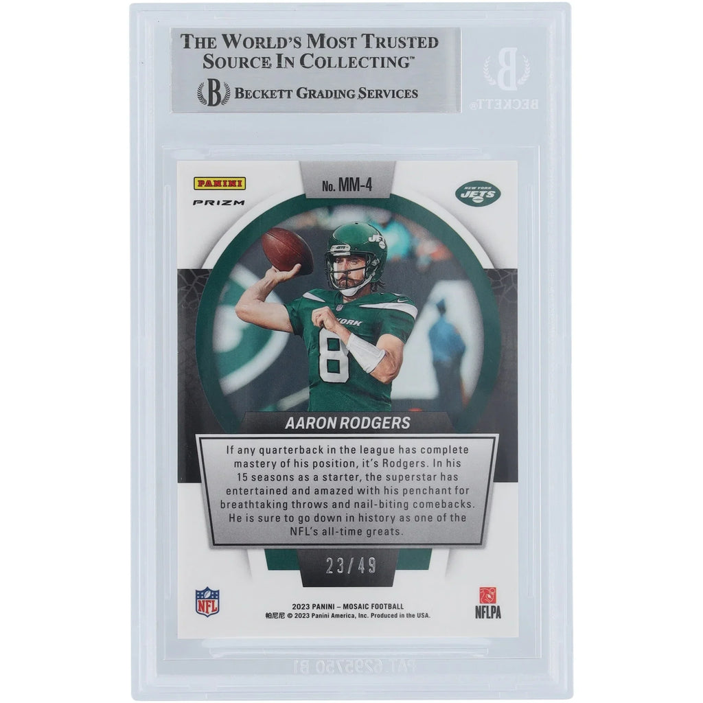 Aaron Rodgers Signed 2023 Panini Mosaic Men of Mastery Purple #MM-4 #/49 | Beckett Authent