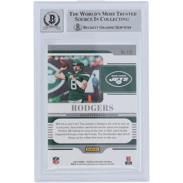 Aaron Rodgers Signed 2023 Panini Plates & Patches Gold #118 #/35 | Beckett 10