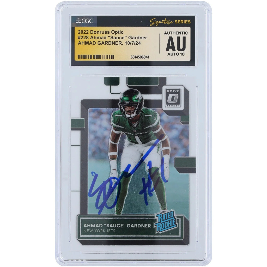 Ahmad Sauce Gardner New York Jets Autographed 2022 Panini Donruss Optic Auto #228 CGC Fanatics Witnessed Authenticated Auto 10 Rookie Card - F2