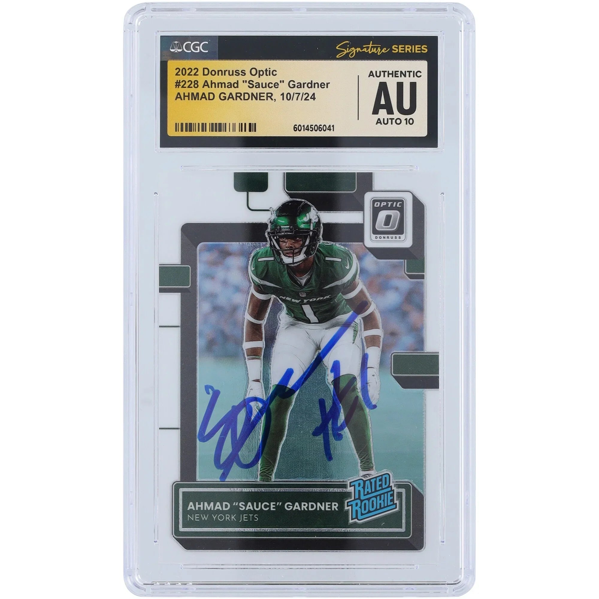 Ahmad Sauce Gardner New York Jets Autographed 2022 Panini Donruss Optic Auto #228 CGC Fanatics Witnessed Authenticated Auto 10 Rookie Card - F2