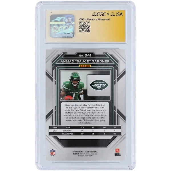 Ahmad Gardner Signed 2022 Panini Prizm #341 Rookie Card | CGC Graded