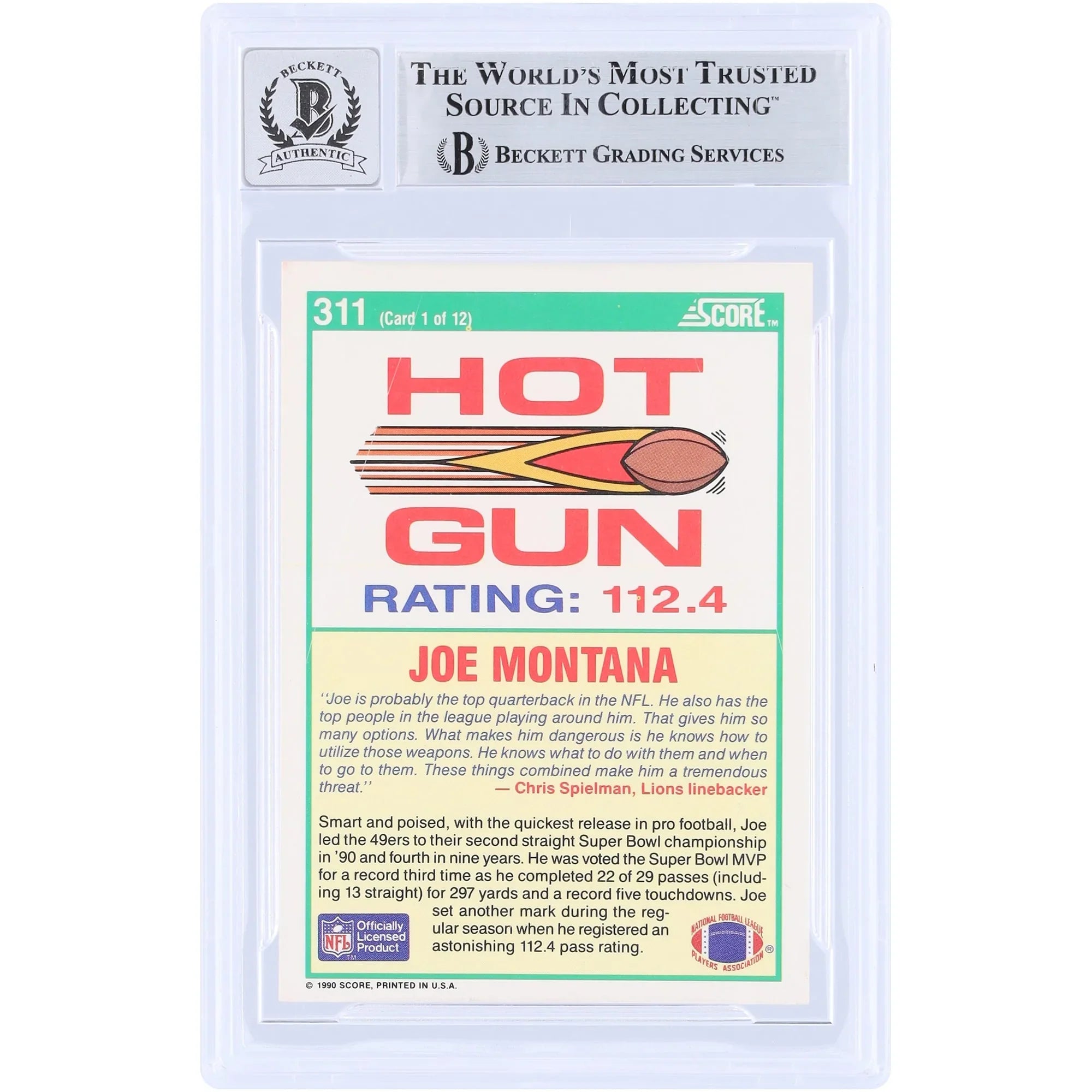 Joe Montana Signed 1990 Score #311 Card | Graded 10