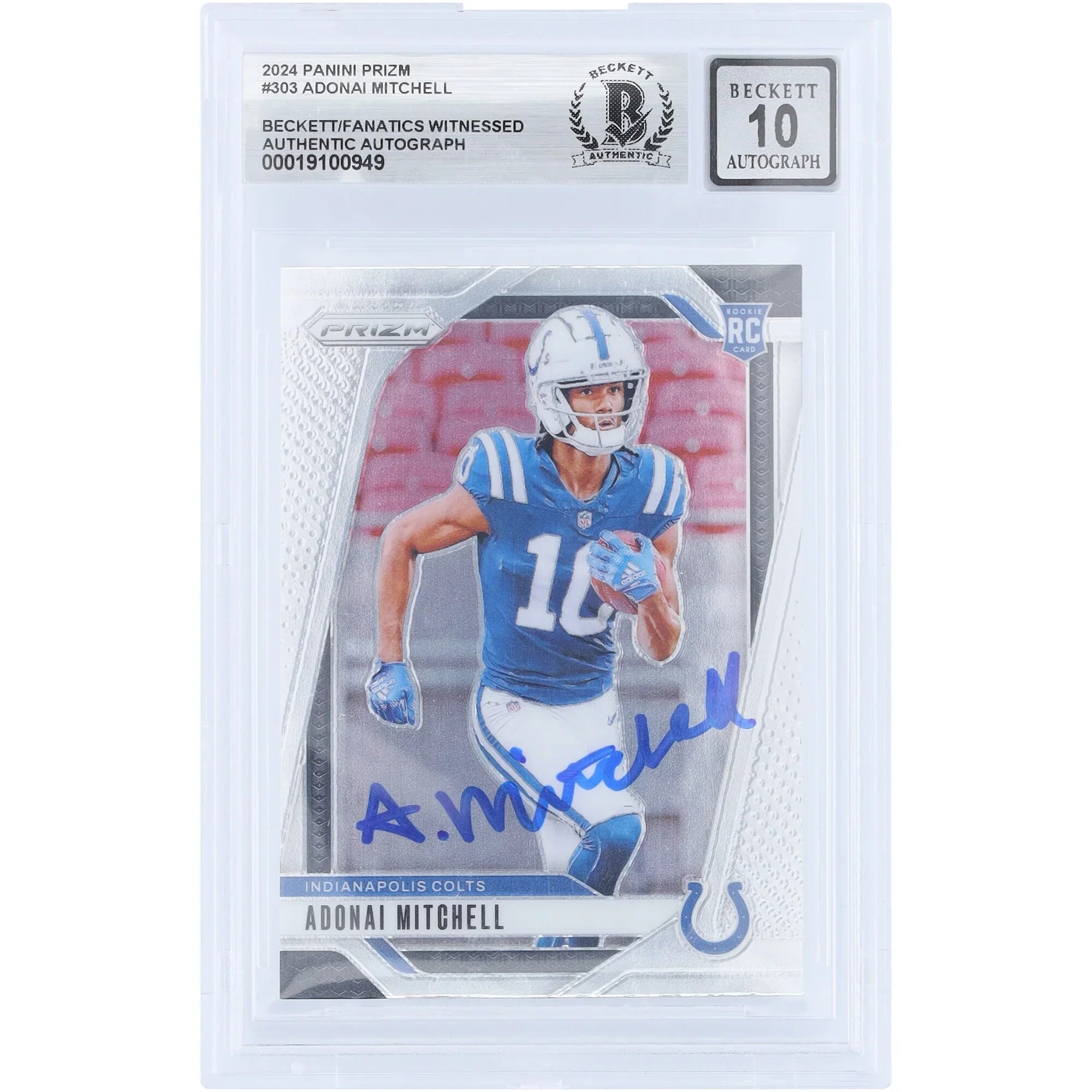 Adonai Mitchell Signed 2024 Panini Prizm #303 Rookie Card | Beckett 10