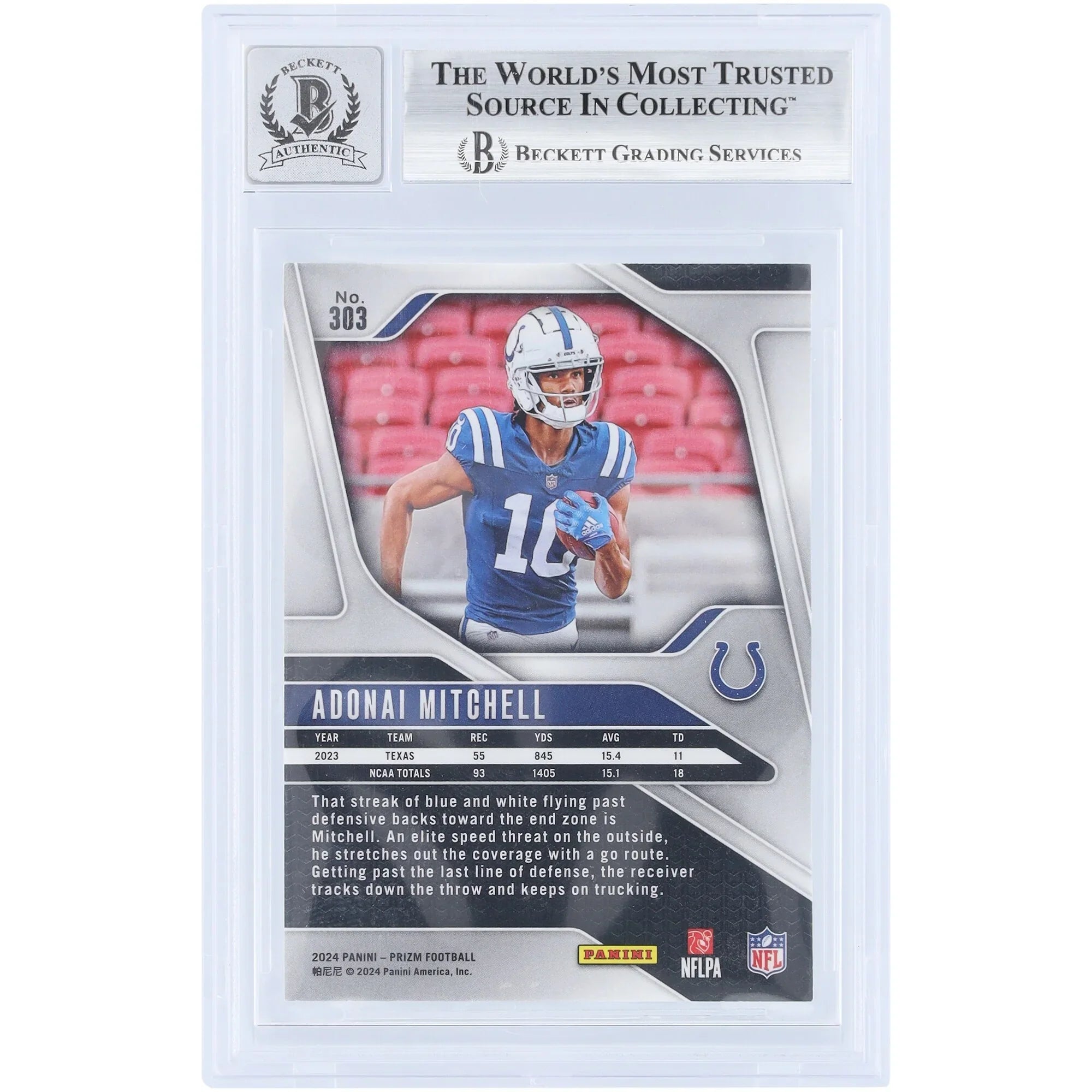 Adonai Mitchell Signed 2024 Panini Prizm #303 Rookie Card | Beckett 10