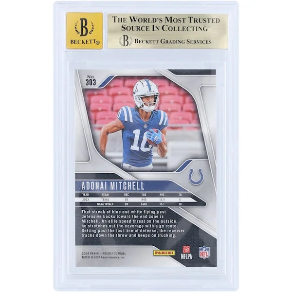 Adonai Mitchell Signed 2024 Panini Prizm #303 Rookie Card | Beckett 9.5
