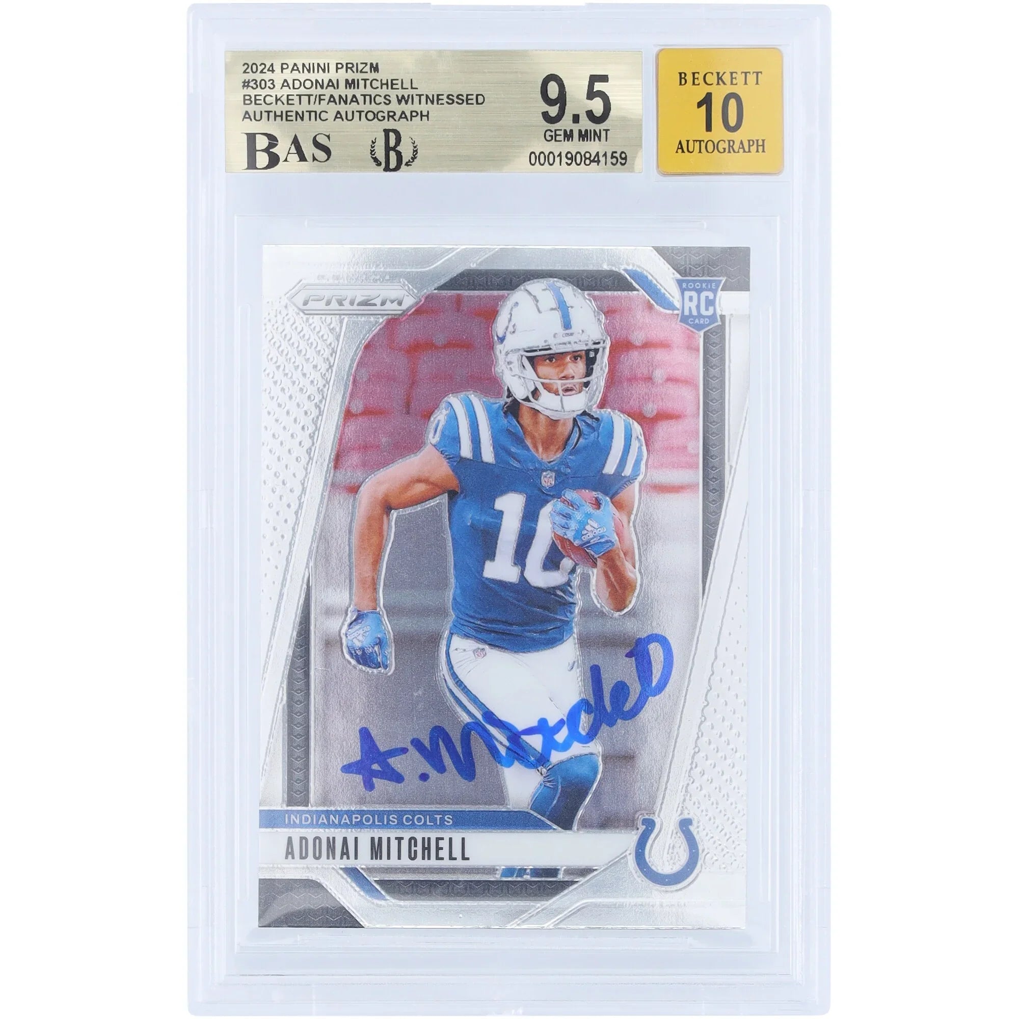 Adonai Mitchell Signed 2024 Panini Prizm #303 Rookie Card | Beckett 9.5