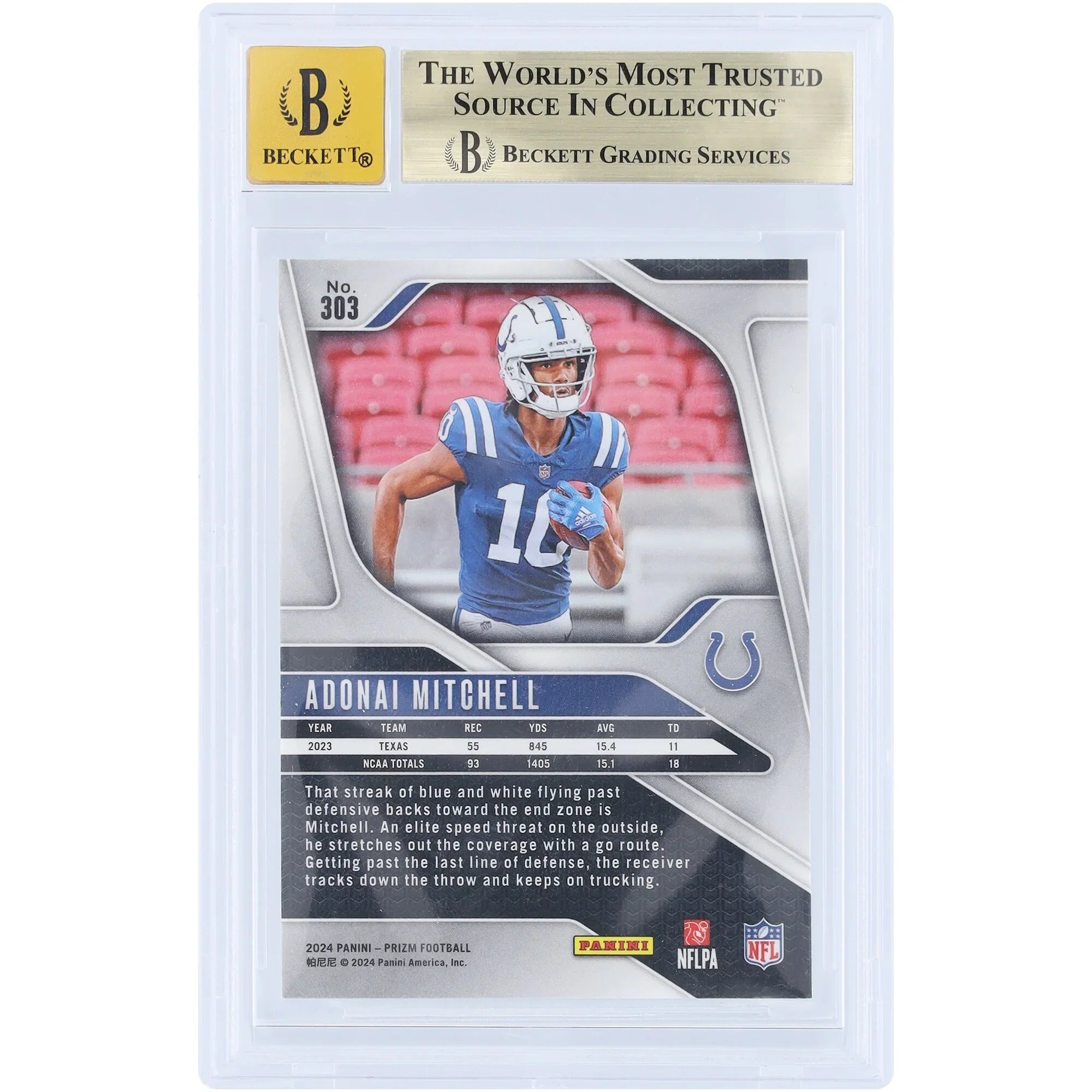 Adonai Mitchell Signed 2024 Panini Prizm #303 Rookie Card | Beckett 9.5