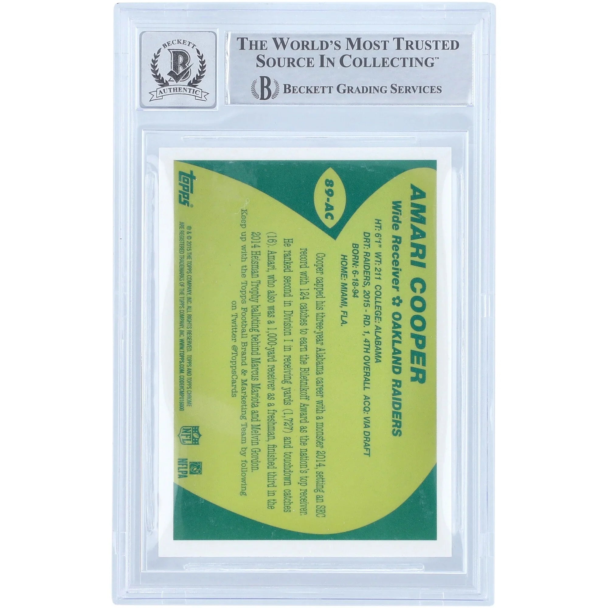 Amari Cooper Signed 2015 Topps Chrome 1989 Super Rookies #89-AC | BGS 10 Rookie Card