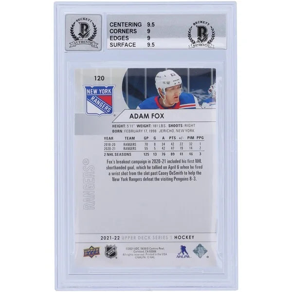 Adam Fox Signed 2021-22 Upper Deck Series 1 #120 | BGS 9 Graded