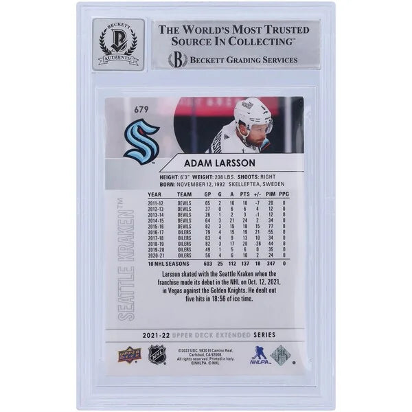 Adam Larsson Signed 2021-22 Upper Deck #679 Card | BGS 10 Autograph