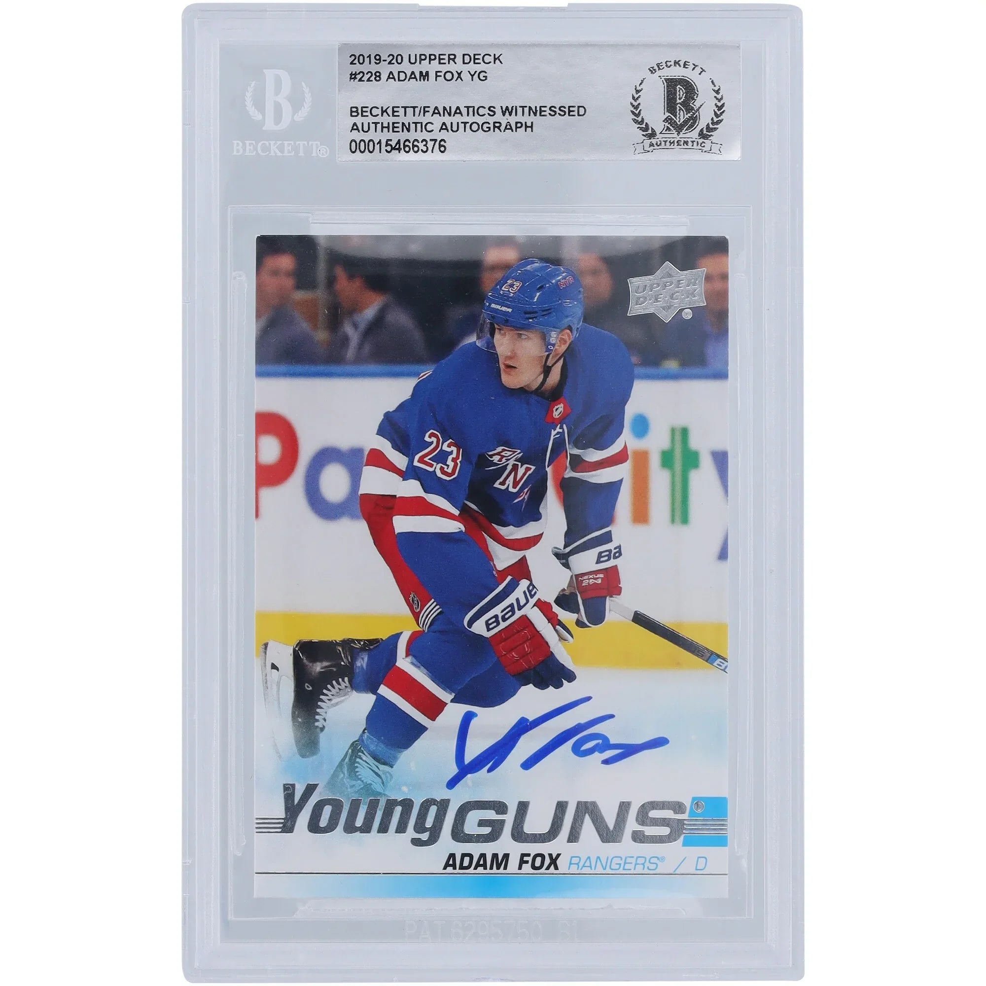 Adam Fox Signed 2019-20 Upper Deck Young Guns #228 Rookie Card | Beckett Authenticated