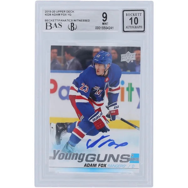 Adam Fox Signed 2019-20 Upper Deck Young Guns #228 Rookie Card | Beckett 9