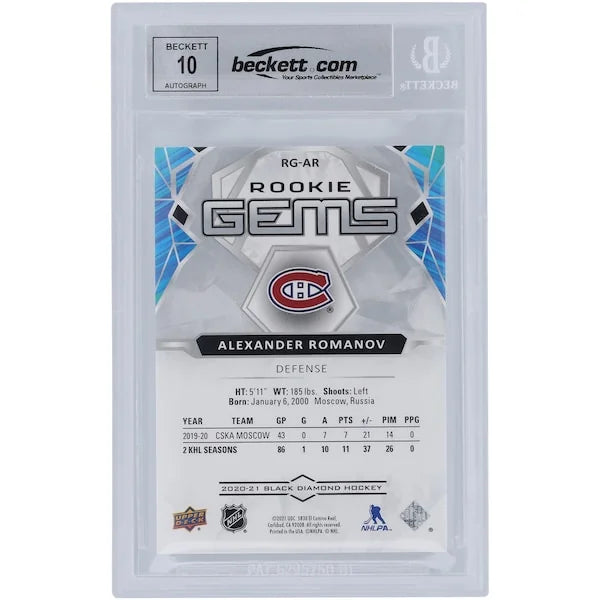 Alexander Romanov Signed 2020-21 Upper Deck Black Diamond Rookie #47 Card | Graded 10