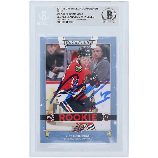 Alex DeBrincat Signed 2017-18 Upper Deck Compendium Blue Rookie Card #877 | Beckett Authen