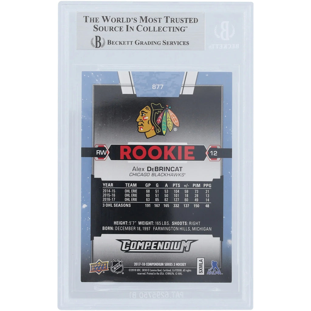 Alex DeBrincat Signed 2017-18 Upper Deck Compendium Blue Rookie Card #877 | Beckett Authen