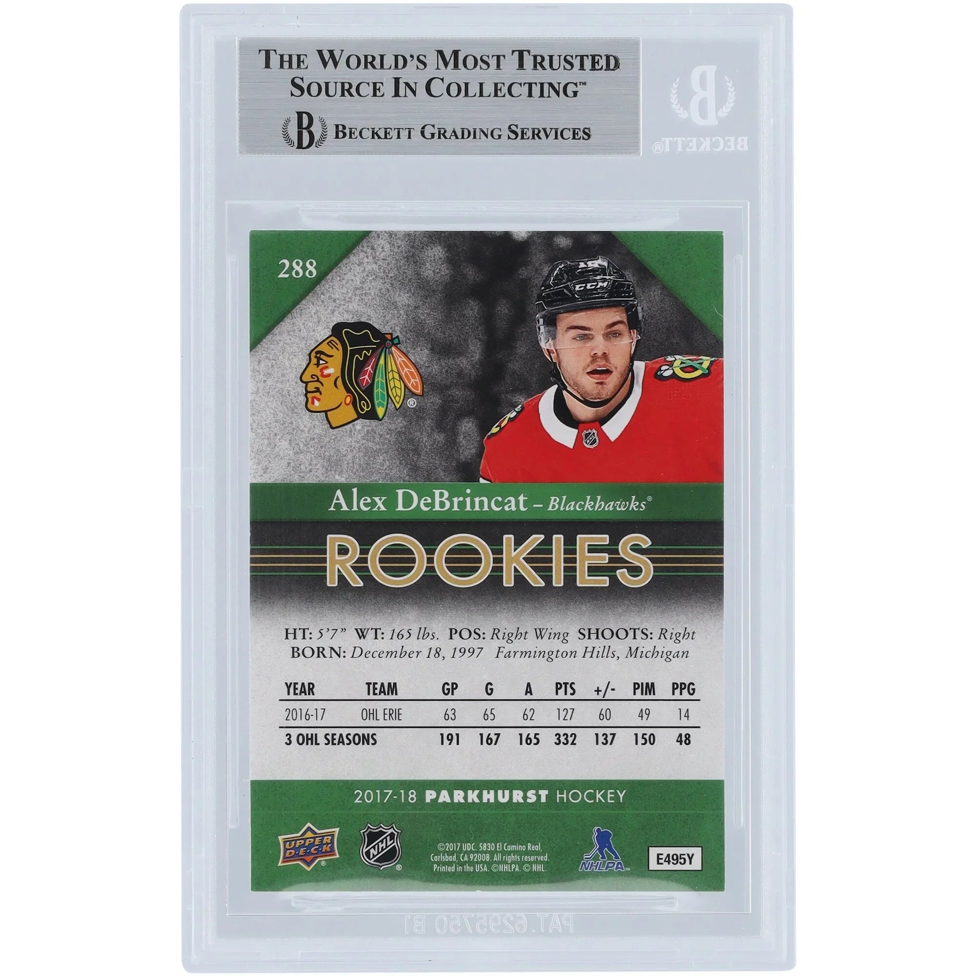 Alex DeBrincat Signed 2017-18 Upper Deck Parkhurst #288 Rookie Card | Beckett Authenticate