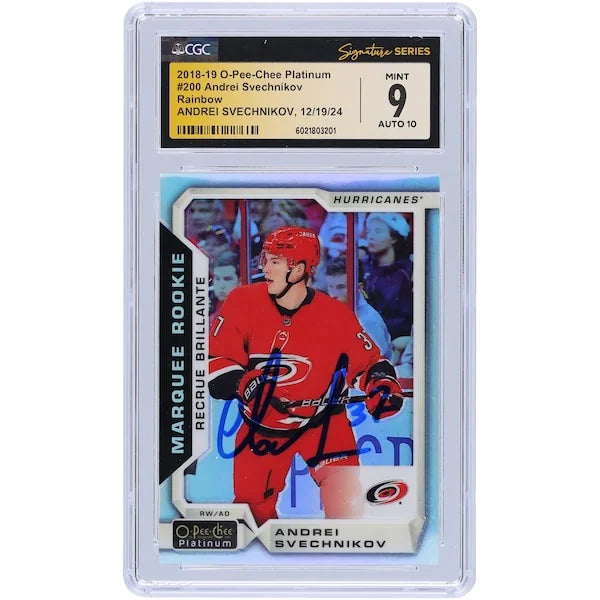 Andrei Svechnikov Signed 2018-19 Upper Deck O-Pee-Chee Platinum Rainbow Rookie Card #200