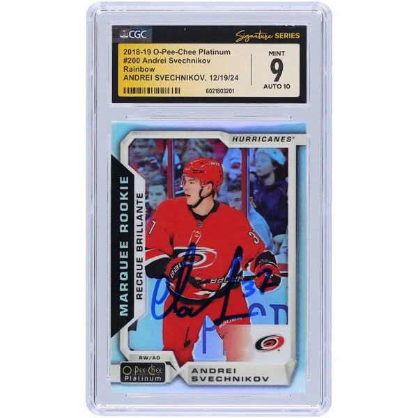 Andrei Svechnikov Signed 2018-19 Upper Deck O-Pee-Chee Platinum Rainbow Rookie Card #200
