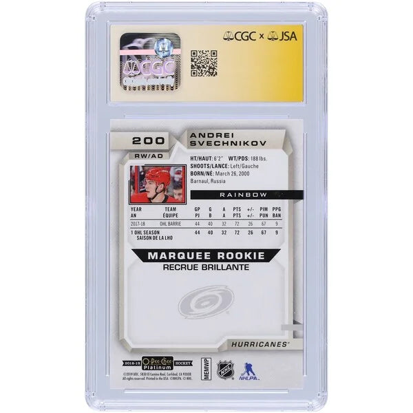 Andrei Svechnikov Signed 2018-19 Upper Deck O-Pee-Chee Platinum Rainbow Rookie Card #200