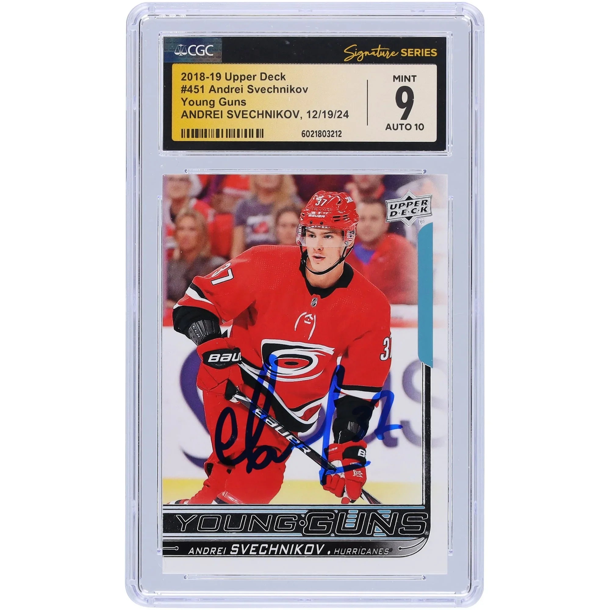 Andrei Svechnikov Signed 2018-19 Upper Deck Young Guns #451 | CGC 9 Rookie Card