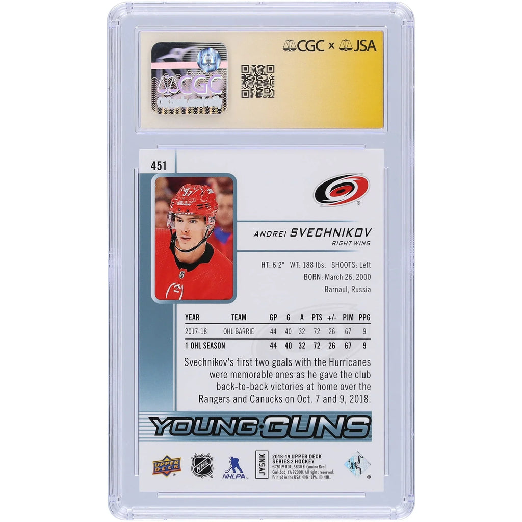 Andrei Svechnikov Signed 2018-19 Upper Deck Young Guns #451 | CGC 9 Rookie Card