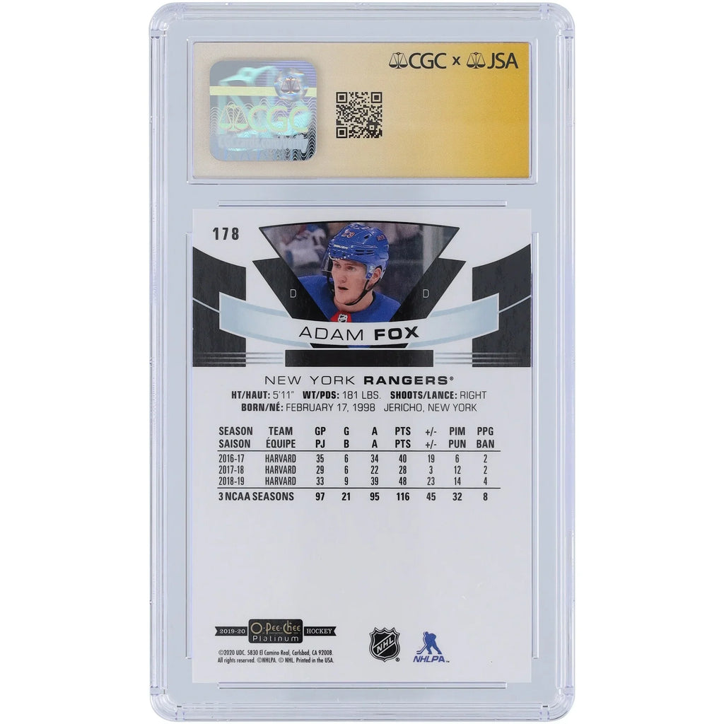 Adam Fox Signed 2019-20 Upper Deck O-Pee-Chee Platinum Rookie Card #178 | CGC 9